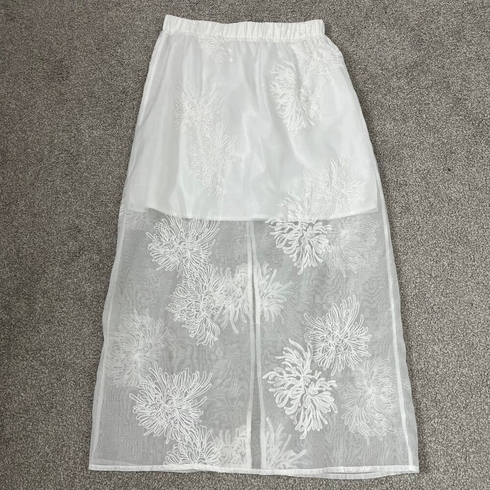 Stunning White Floral Embroidered Maxi Skirt - Like New / Sheer Overlay